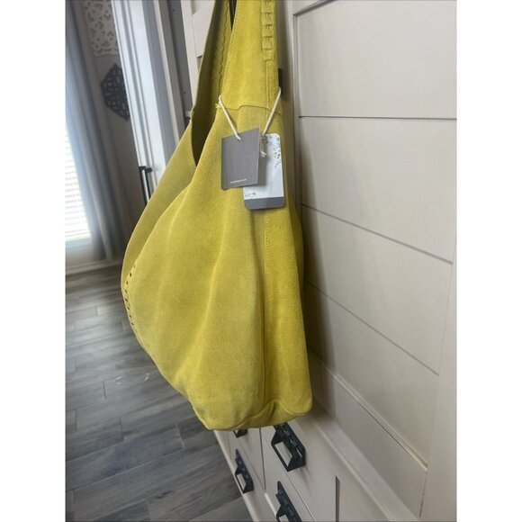 Haute Hippie Leather Festival Suede Hobo Yellow Gold Purse Accessory Bag New - Picture 4 of 13